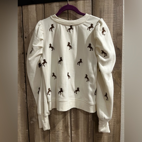 Maeve Puff-Sleeve Embroidered Sweatshirt, M - Picture 12 of 12
